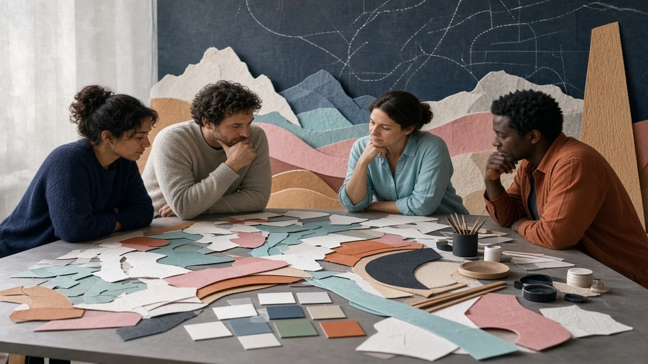Fictional editorial scene of community volunteers planning together
