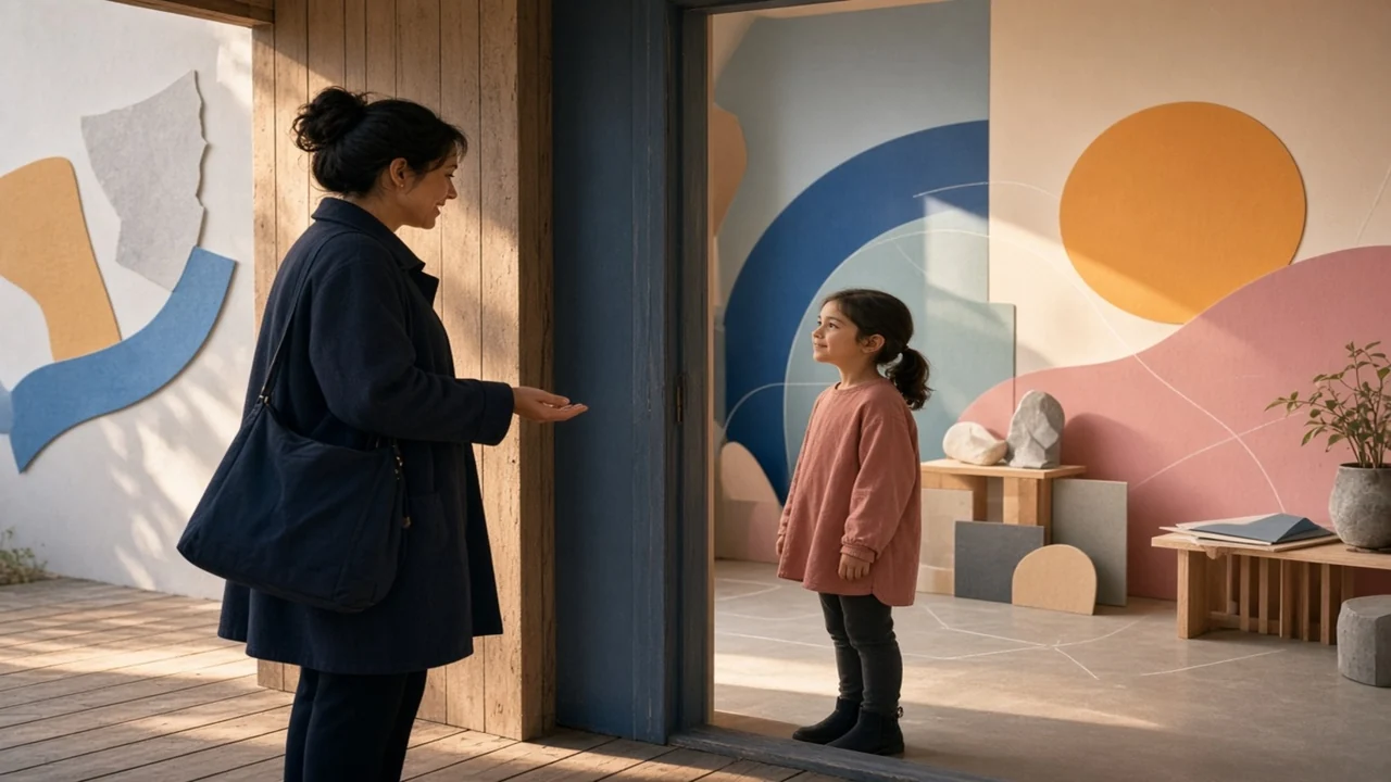 Fictional calm conversation between an adult and participant in a studio setting