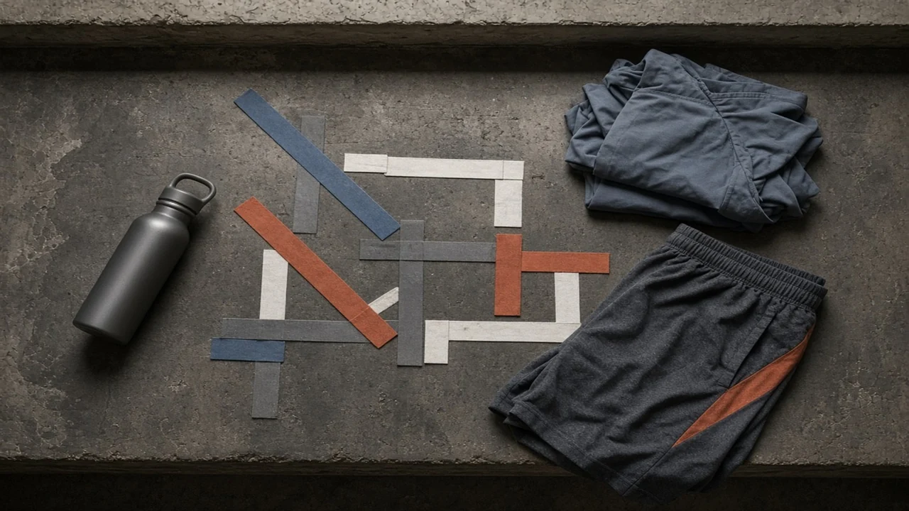 Fictional plain water bottle and suitable movement clothing prepared without personal records
