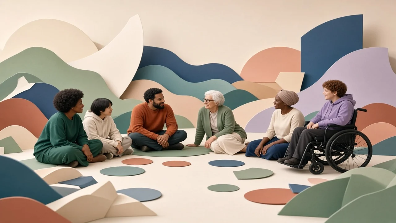 Fictional inclusive discussion circle used for decision stories