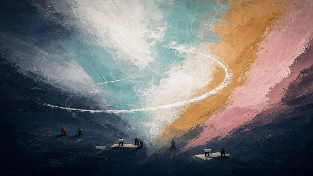 Abstract fictional studio paths showing shared spatial relationships